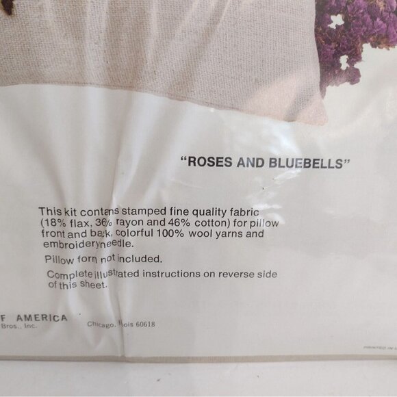 WonderArt Creative Needlecraft Stitchery 12" Pillow Roses And Bluebells No 9104 - Picture 3 of 4